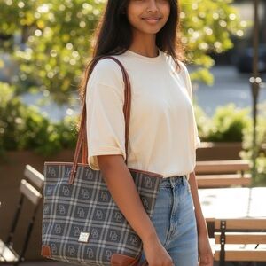 Dooney & Bourke Gray and Brown Checkered Tote, Wallet, & Coin Purse